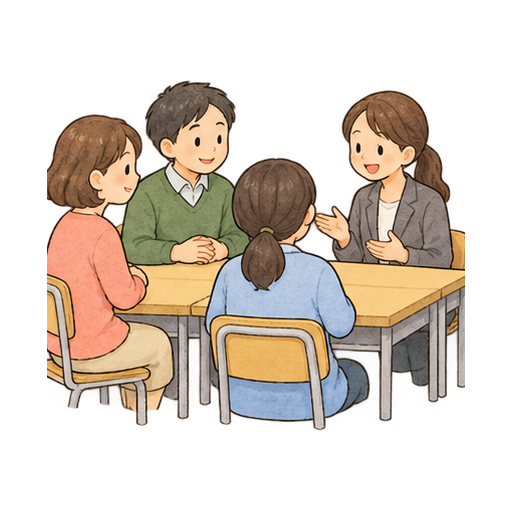 学級懇談で話す保護者のイラスト