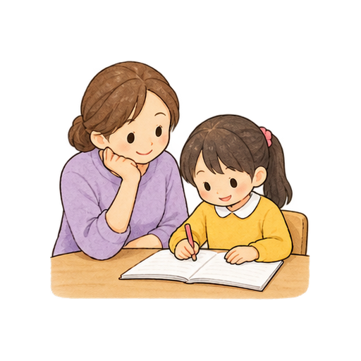 家で宿題を見守るのイラスト