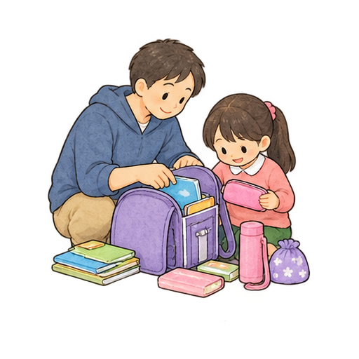 持ち物を親子で準備のイラスト