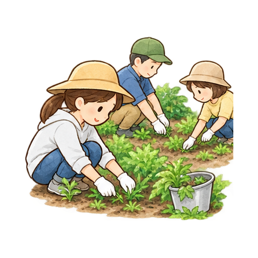 学校ボランティアの草取りのイラスト