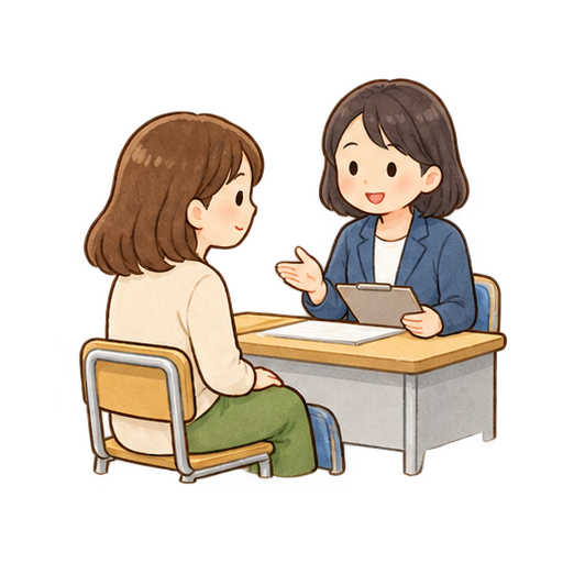 個人面談で話す保護者のイラスト