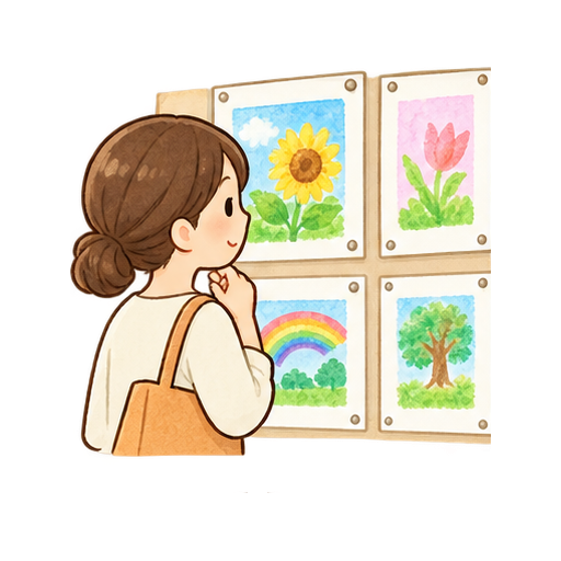 作品展を見る保護者のイラスト