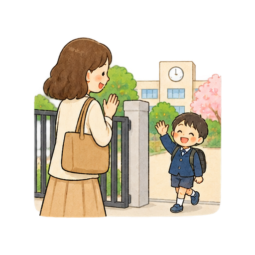 お迎えの保護者のイラスト