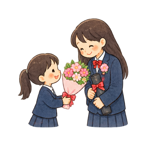 卒業式で花束を渡すのイラスト