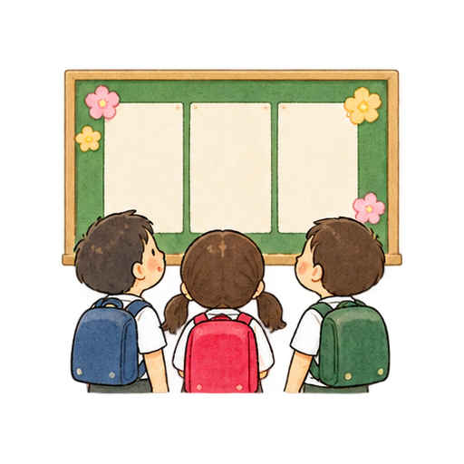 クラス替えの掲示を見るのイラスト