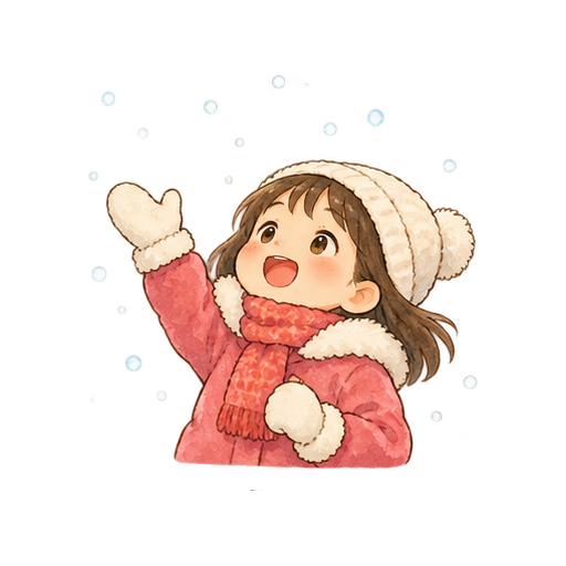 初雪を見つける子どものイラスト