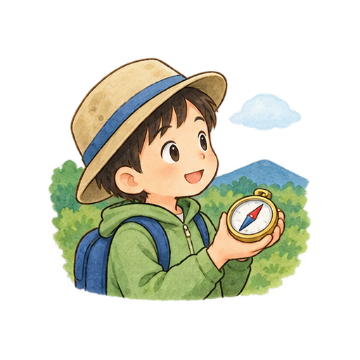 方位磁針で方角を調べるのイラスト