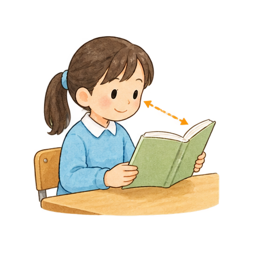 目と本の距離のイラスト