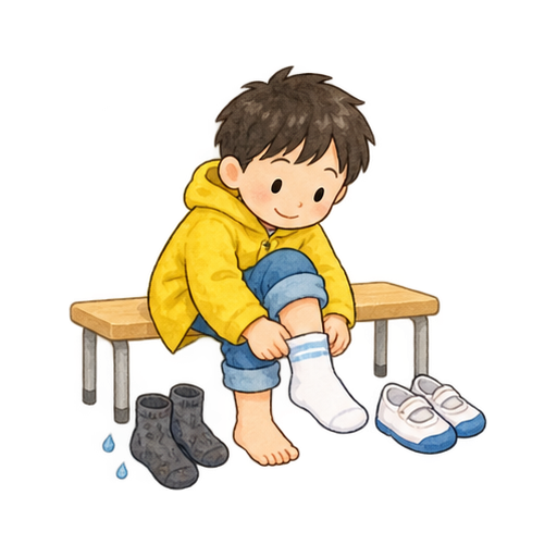 乾いた靴下にはき替えるのイラスト
