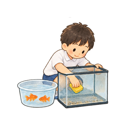生き物係の水槽そうじのイラスト