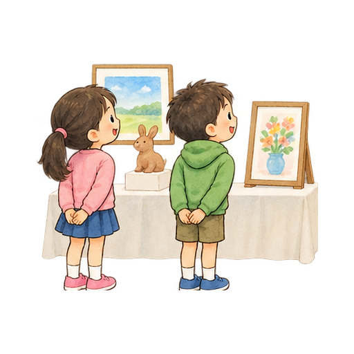 友だちの作品を鑑賞するのイラスト