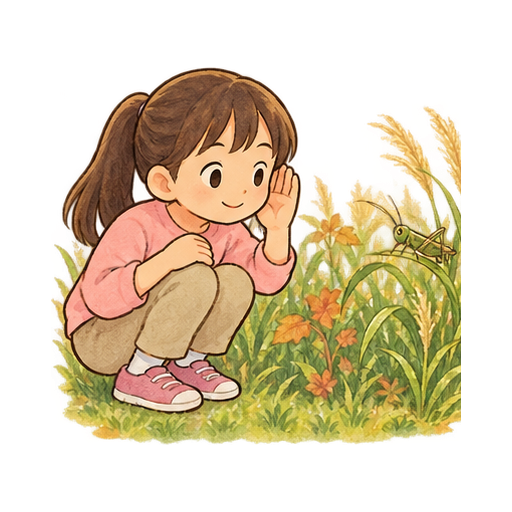 虫の鳴き声を聞くのイラスト
