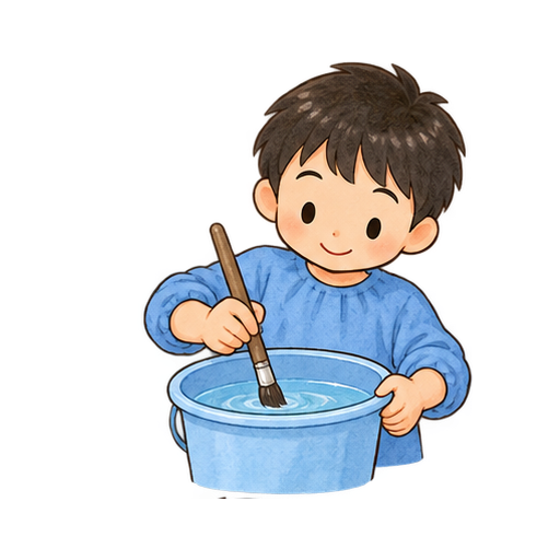 絵の具の筆を洗うのイラスト