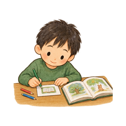 読書カードに感想を描くのイラスト