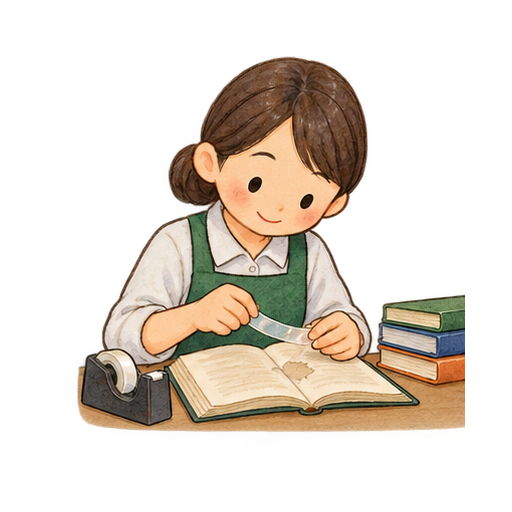 破れた本を修理するのイラスト