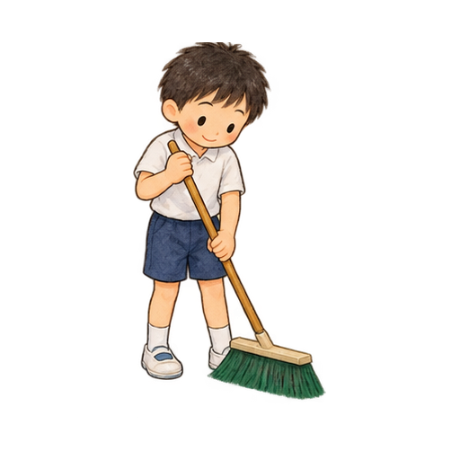 ほうきで廊下を掃くのイラスト