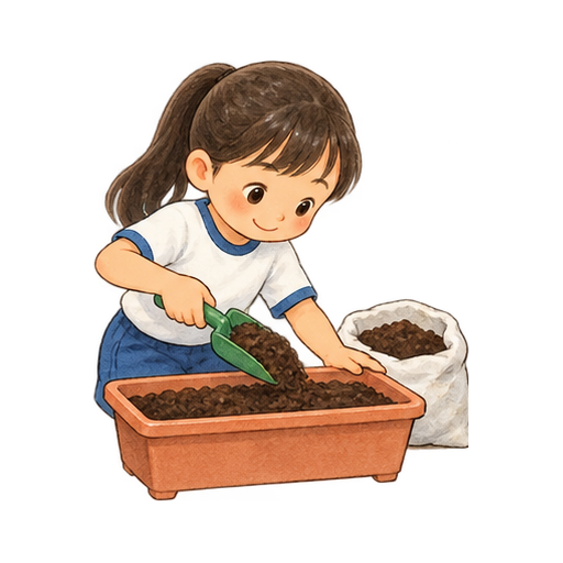 プランターに土を入れるのイラスト