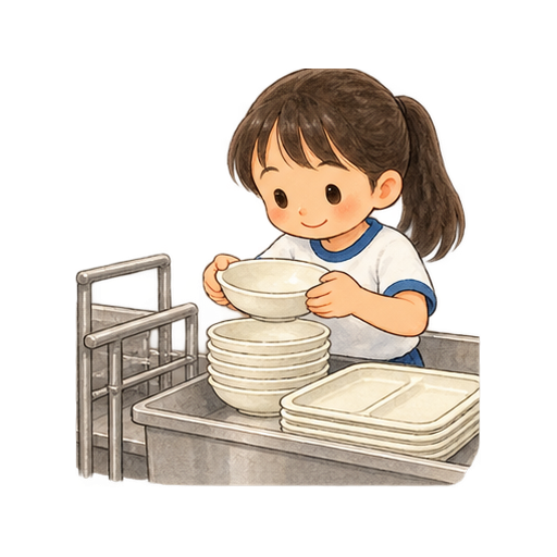 食器を重ねて返すのイラスト