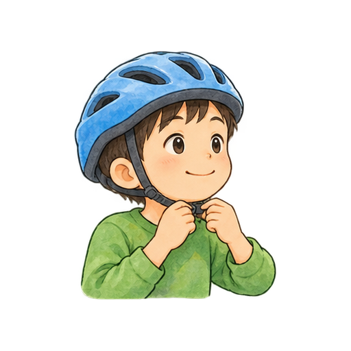 ヘルメットのあごひもをしめるのイラスト