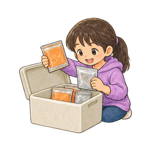 備蓄食を箱から取り出すのイラスト