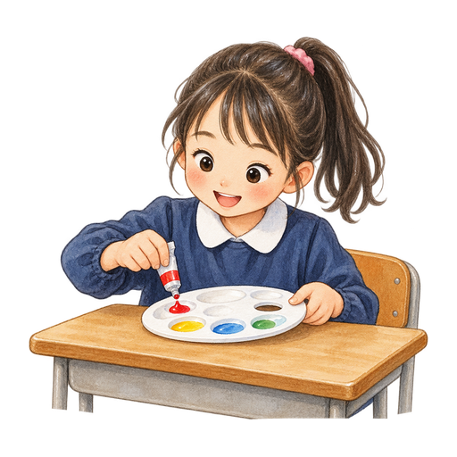 絵の具をパレットに出すのイラスト