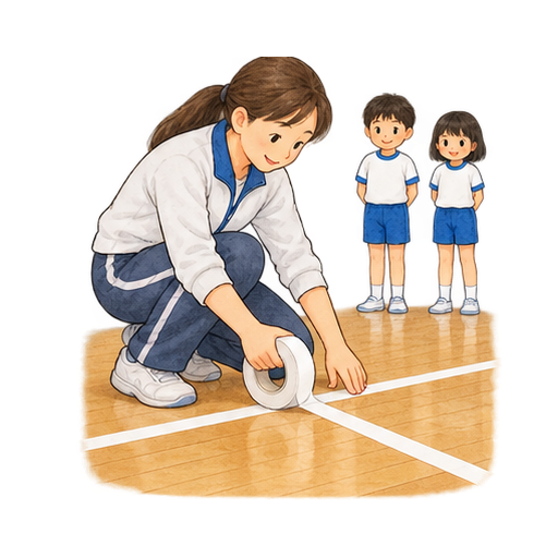 体育館のラインテープを貼るのイラスト