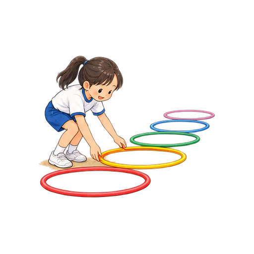 フラフープを並べるのイラスト