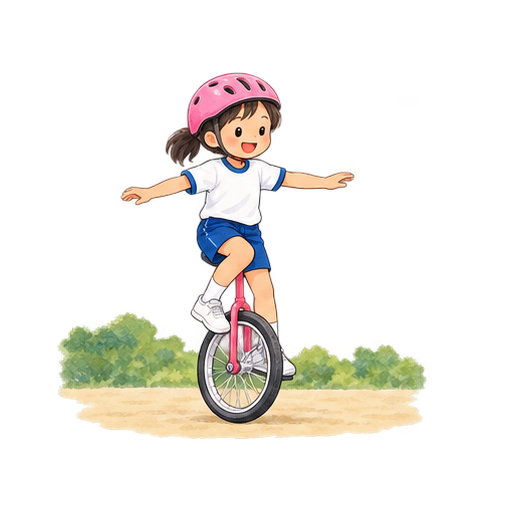 一輪車に乗るのイラスト